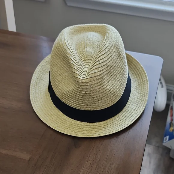 Straw Fedora Hat with Black Band - Picture 1 of 3
